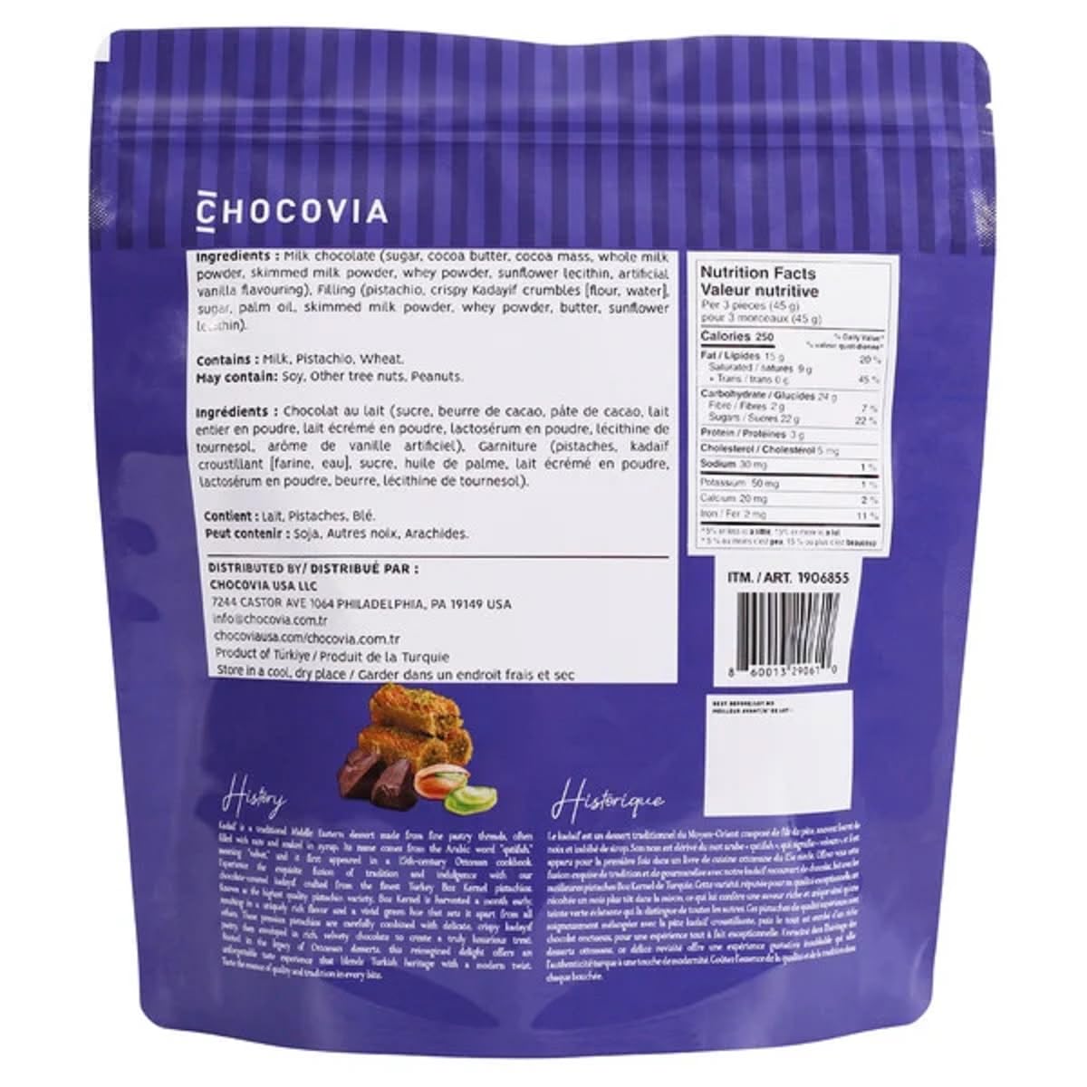Chocovia Dubai-Inspired Milk Chocolate with Pistachio & Kadaif – 450g