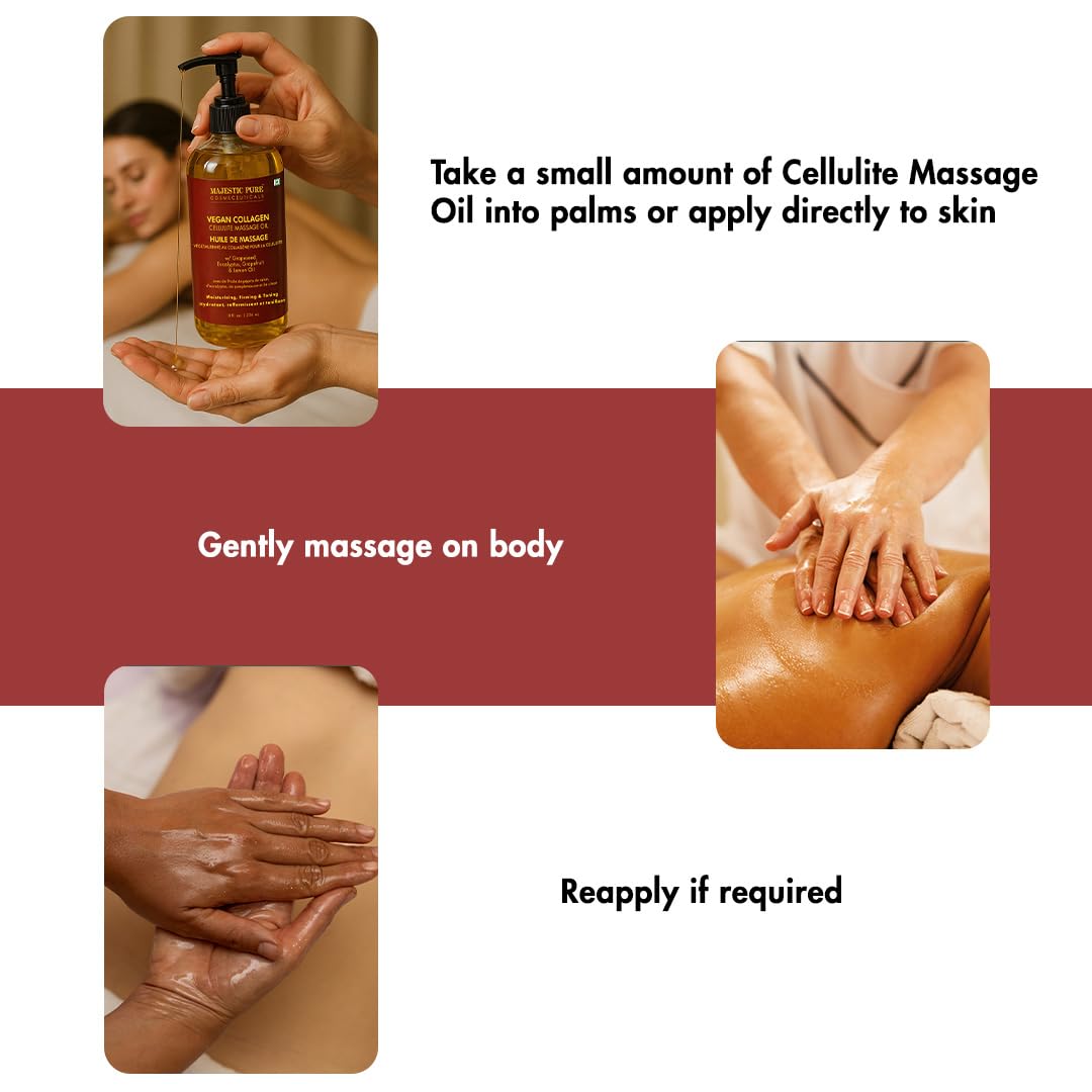 MAJESTIC PURE Cellulite Massage Oil - with Vegan Collagen & Stem Cells, Unique Blend of Massage Essential Oils - Cellulite Oil Improves Skin Tightening and Firming, 8 fl oz