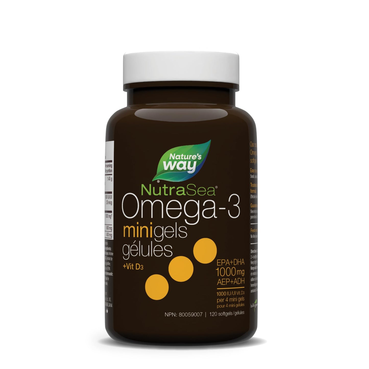 Nature's Way NutraSea Omega 3 + Vitamin D Fish Oil Mini Gels Supplement – Fresh Mint Flavour – Heart, Brain, Bone & Immune Support – 1000mg EPA & DHA + 1000IU D3, 120 Softgels - Available at All In One Marketplace Canada
