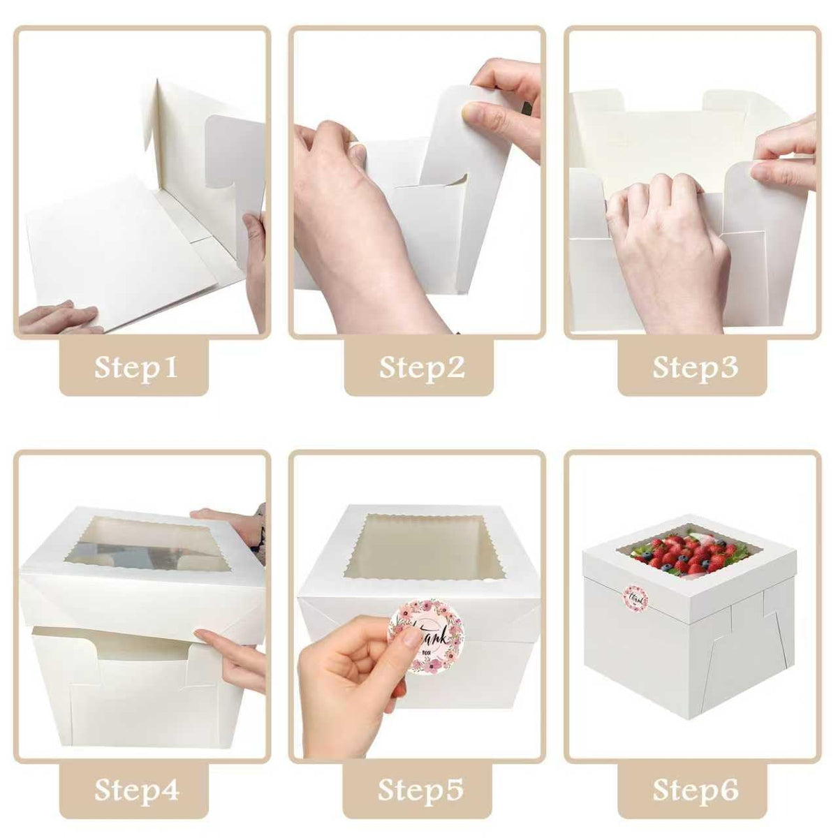 Savveffort 3 Set 12x12x8in Cake Boxes with Stickers,White Bakery Boxes with Window,Large Baking Box, Tall Cake Box, Suitable for Birthday, Party, Wedding, Banquet 🍁 All In One Marketplace Canada