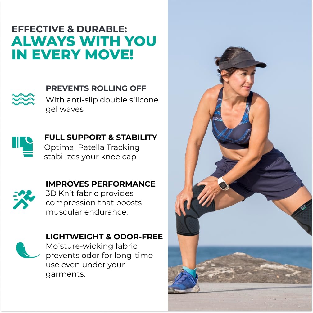 MODVEL 2 Pack Compression Knee Braces for Men & Women – Knee Support Sleeves for Sports, Workouts, Running, Weightlifting, Basketball, Volleyball – Joint Knee Pain Relief