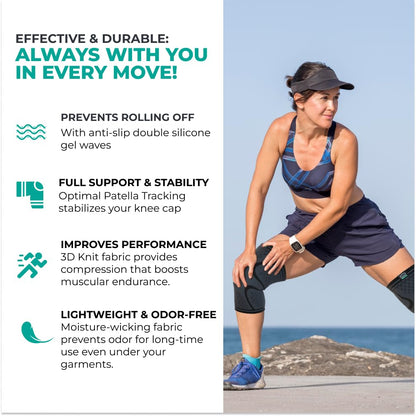 MODVEL 2 Pack Compression Knee Braces for Men & Women – Knee Support Sleeves for Sports, Workouts, Running, Weightlifting, Basketball, Volleyball – Joint Knee Pain Relief