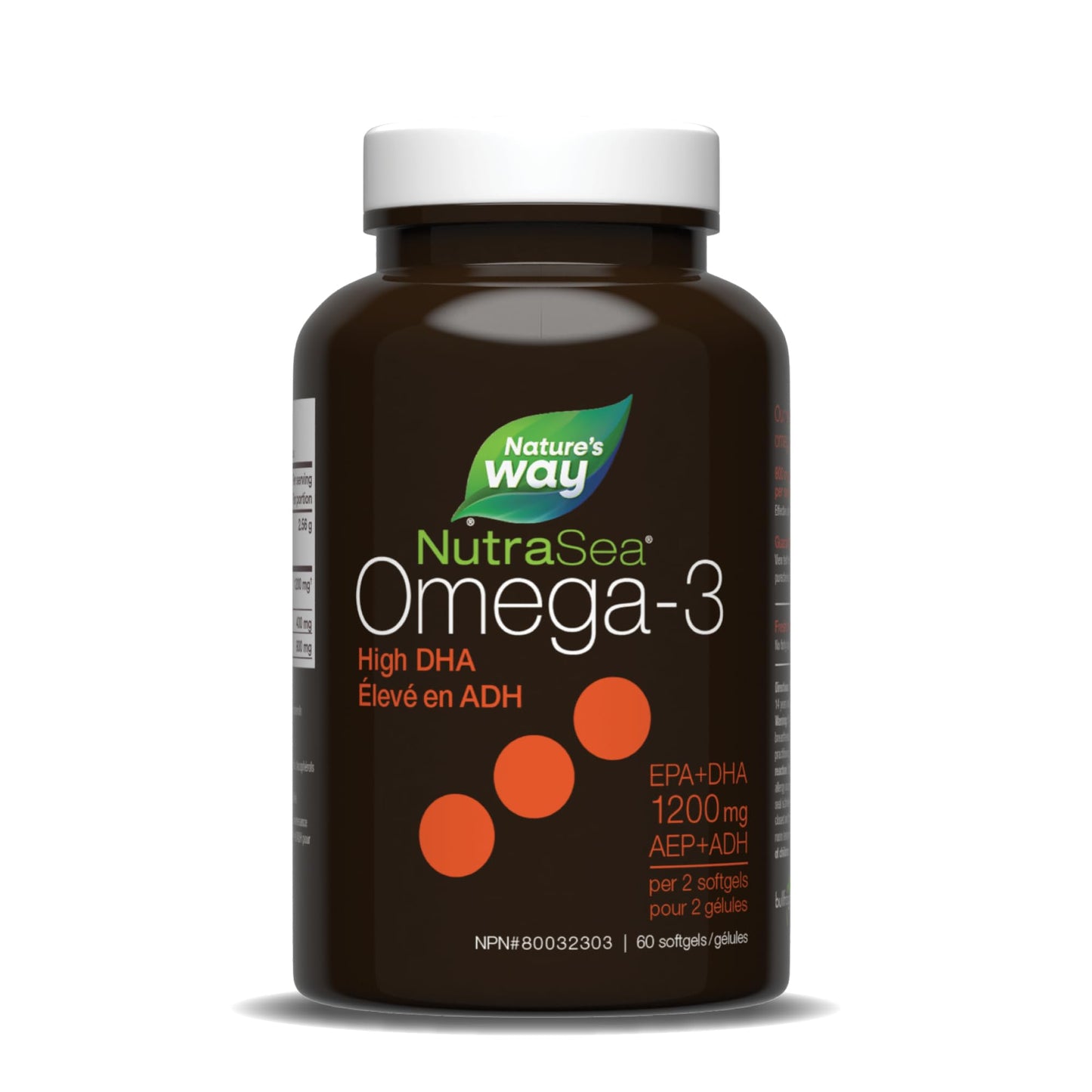 Nature's Way NutraSea DHA 2X Concentrated Omega 3 Softgels Supplement – Fresh Mint Flavour – Brain & Eye Support for Adults and Kids Ages 14+ – 500mg DHA, 60 Softgels Nature's Way