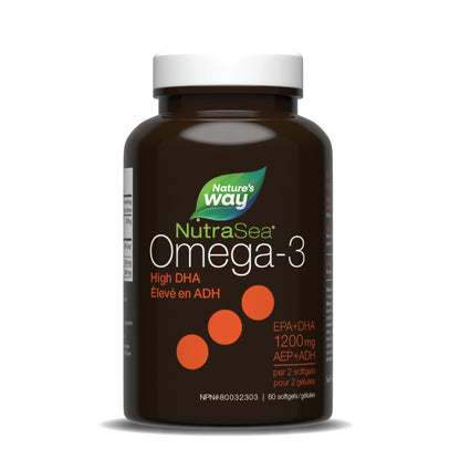 Nature's Way NutraSea DHA 2X Concentrated Omega 3 Softgels Supplement – Fresh Mint Flavour – Brain & Eye Support for Adults and Kids Ages 14+ – 500mg DHA, 60 Softgels Nature's Way