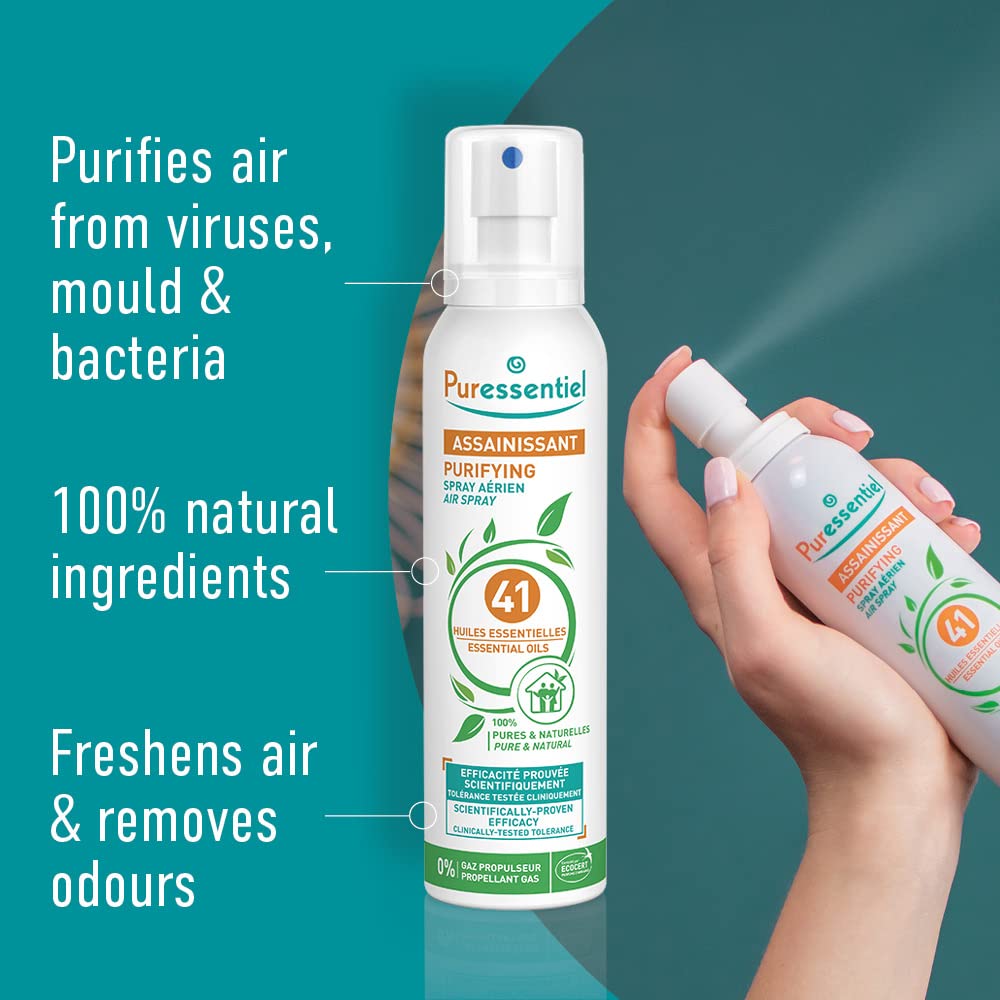 Puressentiel Purifying Air Spray - 41 Essential Oils - Home, Car & Textile Air Purifier & Freshener, Odor Elimiator - 100% Natural Origins - 200ml