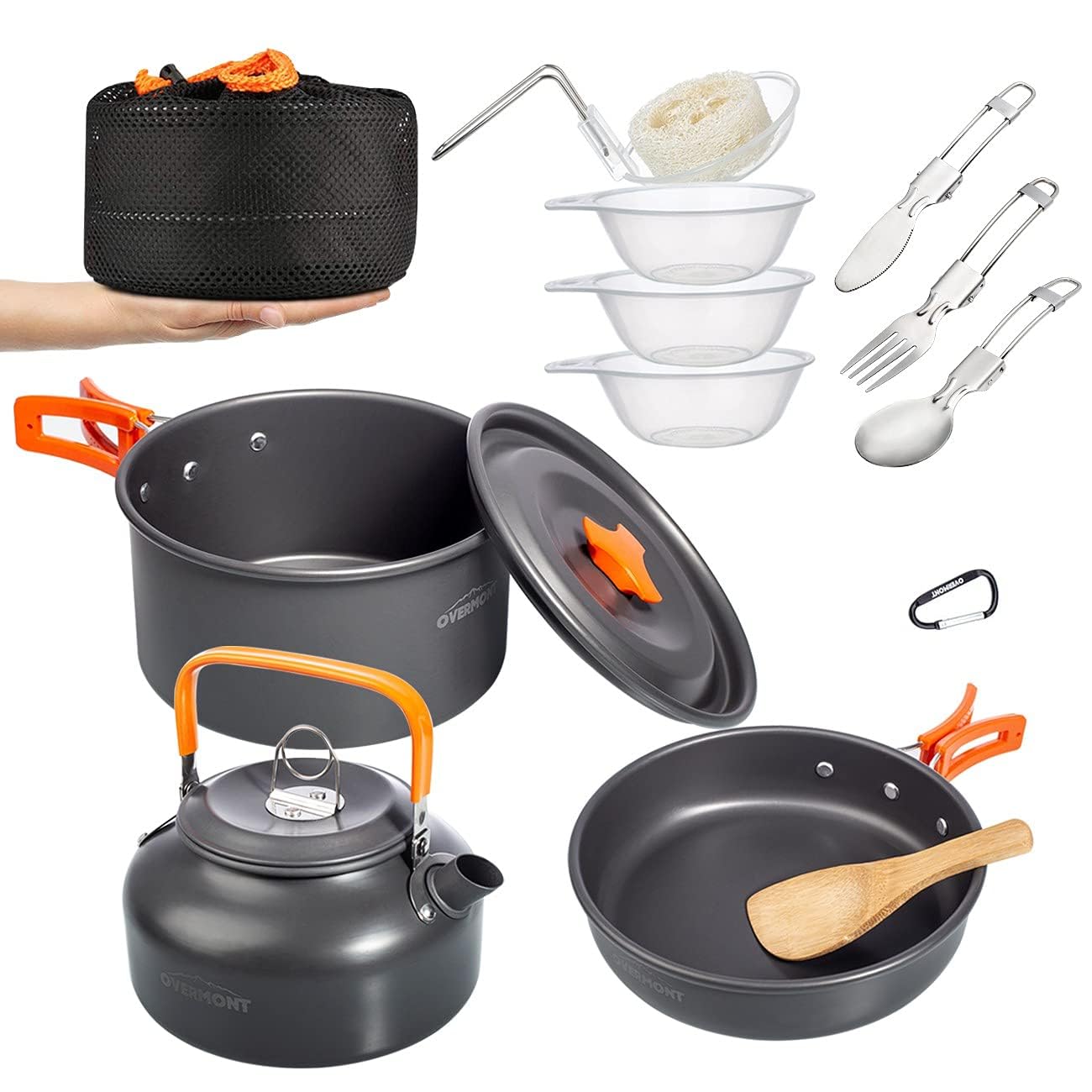 OVERMONT 14 PCS Camping Cookware Outdoor Kitchen Set, Aluminum Portable Kettle Pots and Pans for Camping Hiking and Picnic for 1-3 Person 🍁 All In One Marketplace Canada