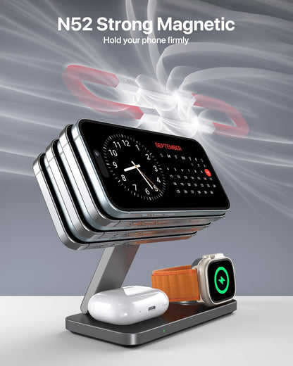 EXW Wireless Charging Station for Apple, Compatible with MagSafe Charger Stand,Foldable Travel Bedside Fast Qi Magnetic Wireless Charger for iPhone 17 Air 16 15 14 13 12 Series,Airpods Pro,Apple Watch - Available at All In One Marketplace Canada