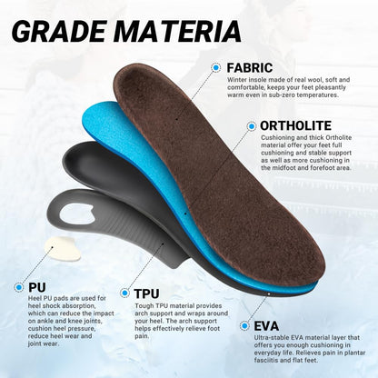 VALSOLE winter thermal wool insoles,Heavy Duty Support Pain Relief Orthotics Plantar Fasciitis High Arch Support Insoles,for Men Women Work Boot Shoe Insole warm insoles (MEN 10-10 1/2 | WOMEN 12-12 1/2--(286mm), Brown) 🍁 All In One Marketplace Canada