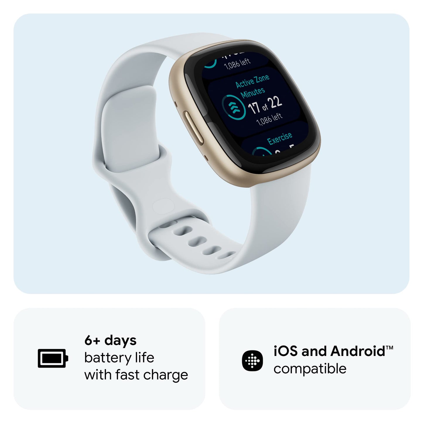 Google Fitbit Sense 2 - Health & Fitness Smartwatch - Blue Mist/Pale Gold Fitbit