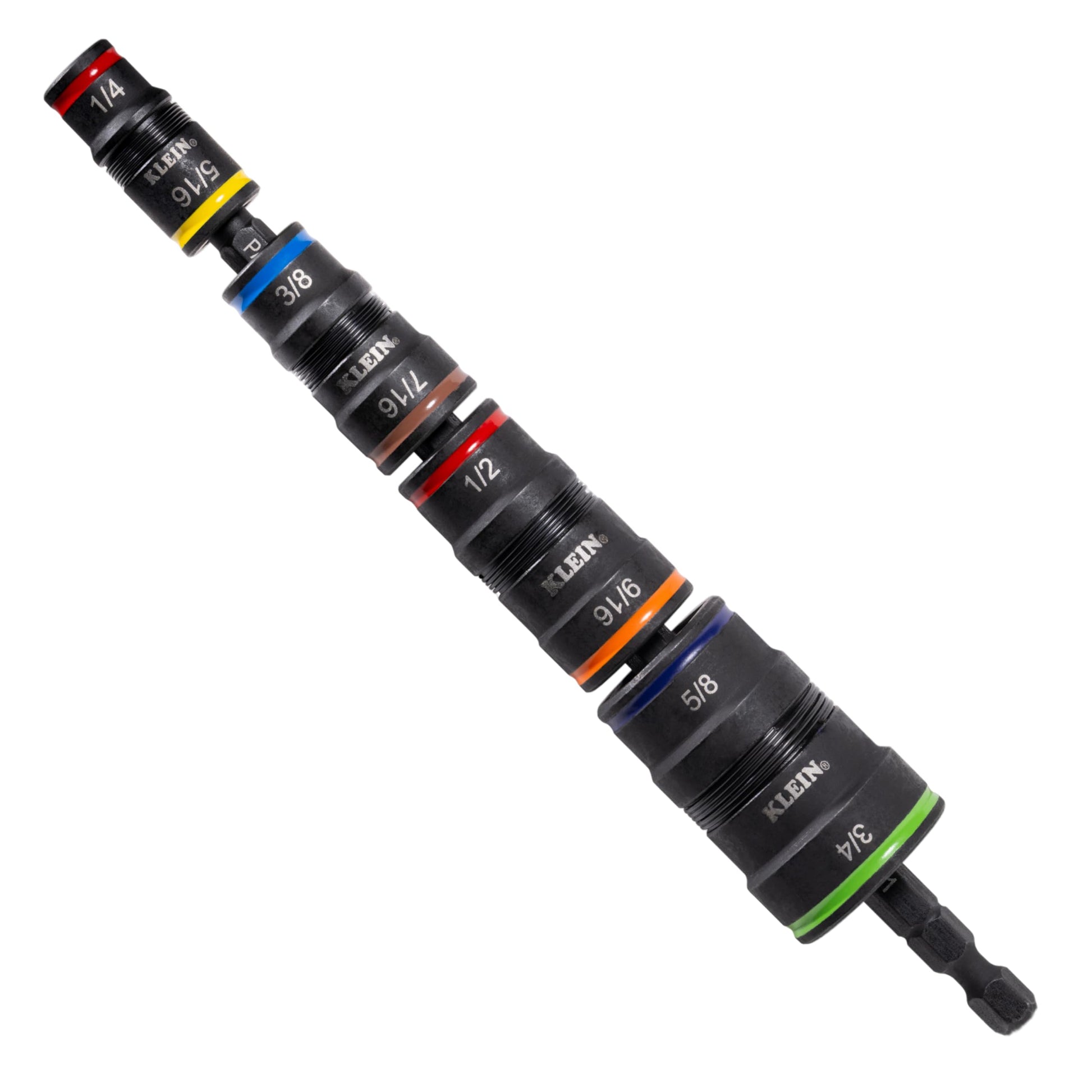 Klein Tools 32934 Impact Driver, 9-in-1 SAE Impact Socket Set, 4 Flip Sockets with 1/4, 5/16, 3/8, 7/16, 1/2, 9/16, 5/8, and 3/4-Inch Nut Driver Sizes with Bit Holder, 6-1/2-Inch Shaft KLEIN TOOLS