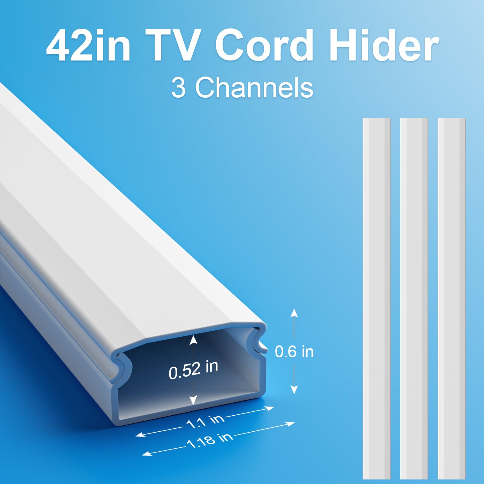 Yecaye TV Cord Hider, 42in Cord Cover, Large Cable Hider, Wire Covers for 4 Cords, Cable Raceway for TV on Wall, Cable Cover Cord Concealer, W1.18in H0.6in, White - Available at All In One Marketplace Canada