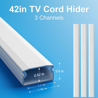Yecaye TV Cord Hider, 42in Cord Cover, Large Cable Hider, Wire Covers for 4 Cords, Cable Raceway for TV on Wall, Cable Cover Cord Concealer, W1.18in H0.6in, White - Available at All In One Marketplace Canada