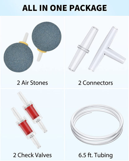 Pawfly Adjustable Aquarium Air Pump 4-LPM 2 Outlets with Oxygen Accessories for 20-100 Gallon Fish Tank Pond - Available at All In One Marketplace Canada