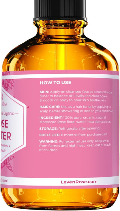 Rose Water Spray for Face by Leven Rose - Pure Natural Moroccan Rosewater Hydrosol Face Spray - Organic Rose Water Hydrosol 4 oz - Available at All In One Marketplace Canada