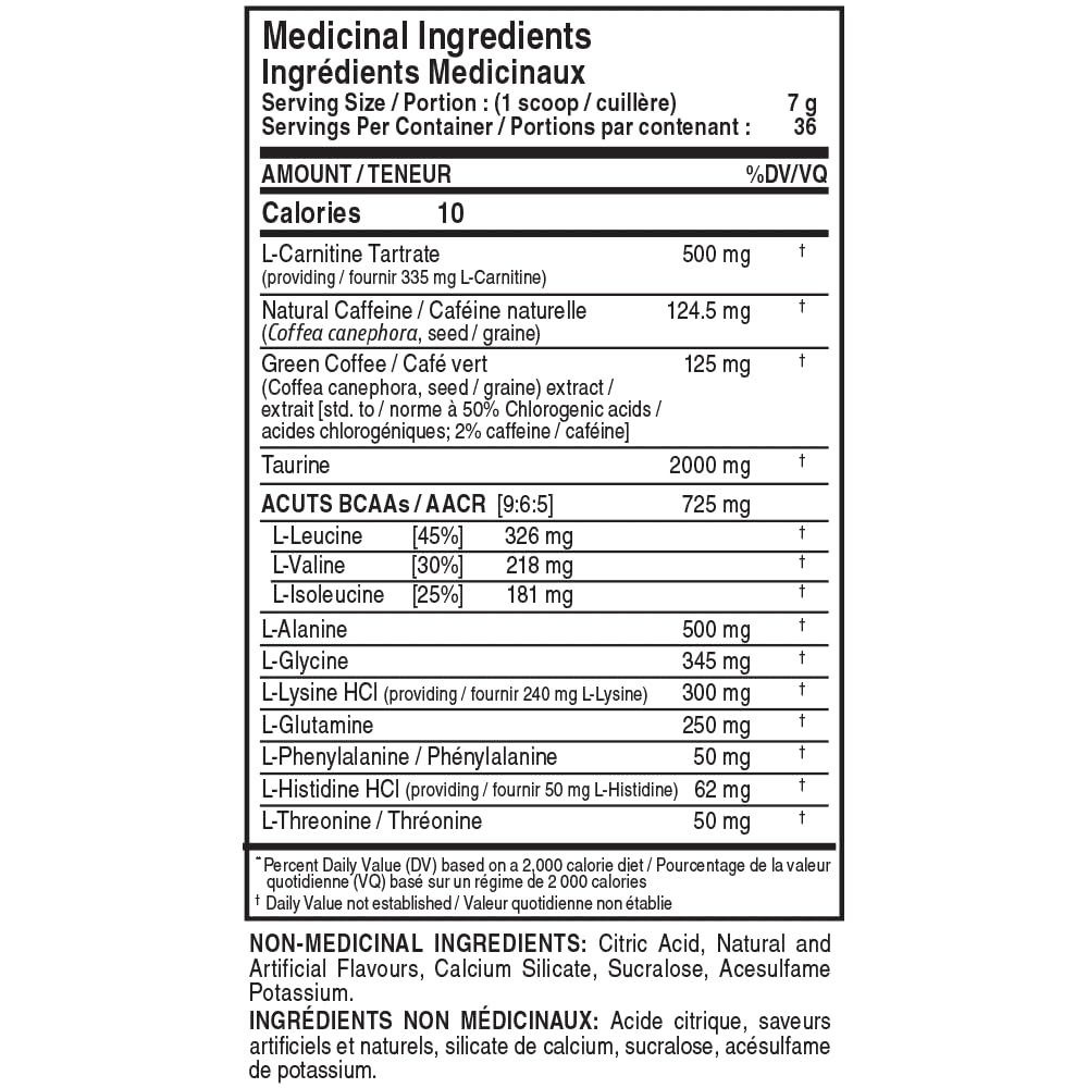 ALLMAX ACUTS Amino Energy Powder with Amino Acids Supplement, Blue Raspberry, 36 Servings, Caffeine, Green Coffee Extract, 2000 mg Taurine, L-Carnitine, Sugar Free, Gluten & Dye Free, Amino Acid Drink