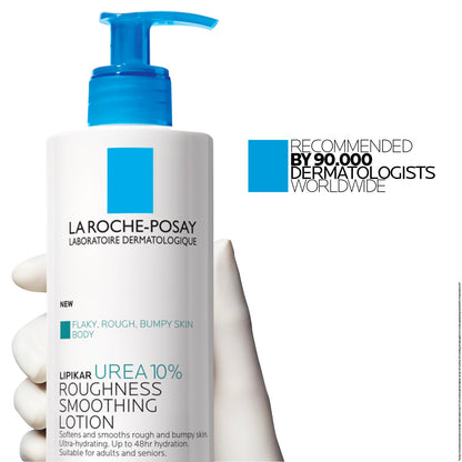 La Roche-Posay Lipikar Lait Urea 10% Body Lotion. For Very Dry, Rouch, and Flaky Skin. Tested on Dry Skin, Age-Related Dryness, Keratosis Pillaris, and Psoriasis. Fragrance-Free, Dermatologist Recommended - 400ML - Available at All In One Marketplace Canada