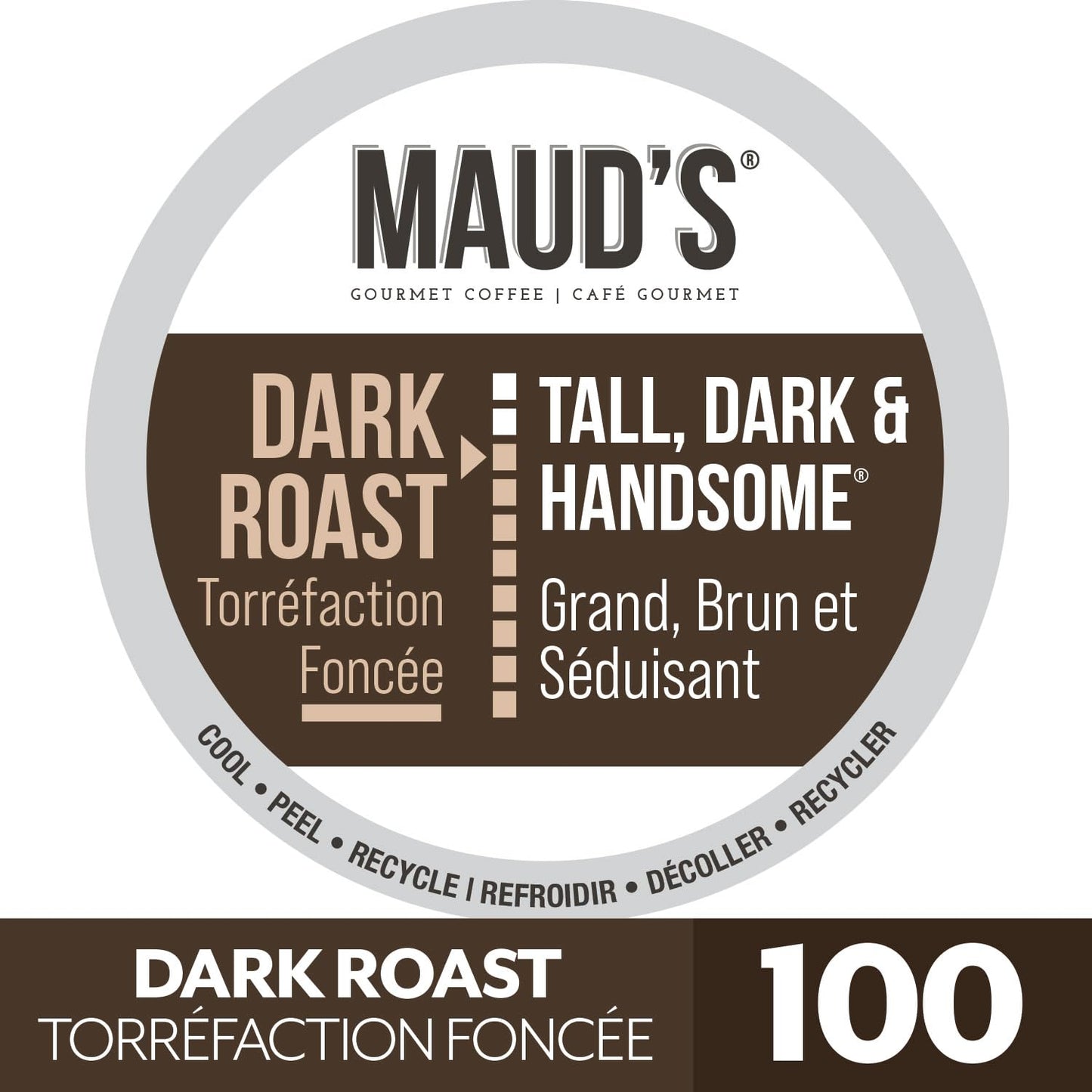 Maud's Tall Dark & Handsome Dark Roast Coffee Pods, 100-Count Single Serve – 100% Arabica, Keurig Compatible