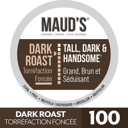 Maud's Tall Dark & Handsome Dark Roast Coffee Pods, 100-Count Single Serve – 100% Arabica, Keurig Compatible