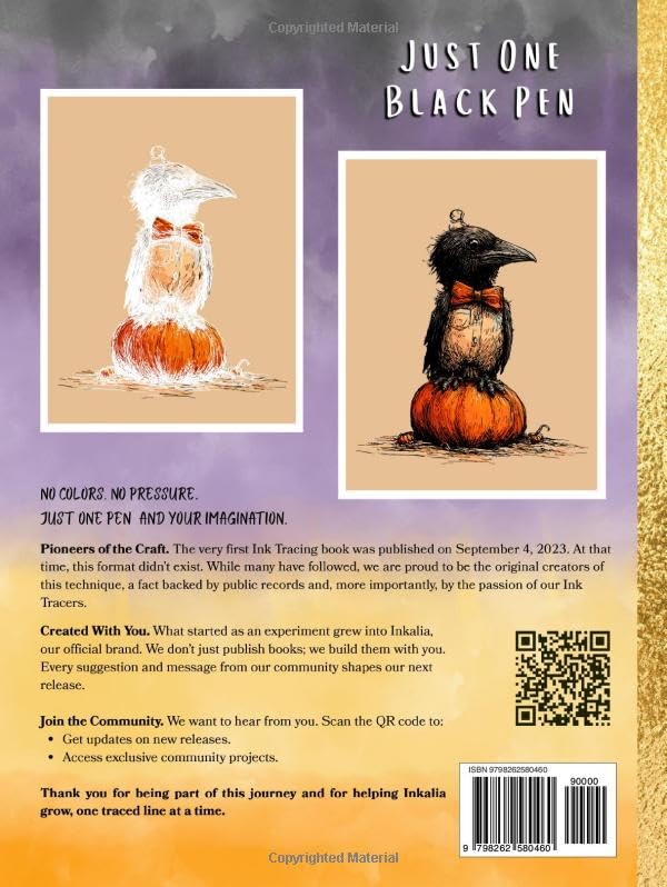 Inkalia Tracing: Spooky Creepy and Cute Halloween: A Relaxing Creepy Cute Coloring Book for Adults to Trace with Only One Black Pen – Cozy Hygge Vibes for Stress Relief