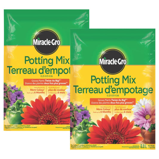 Miracle-Gro Potting Mix Soil 8.8L, 2-Pack | More Blooms & Color | Feeds 6 Months for Indoor & Outdoor Container Plants