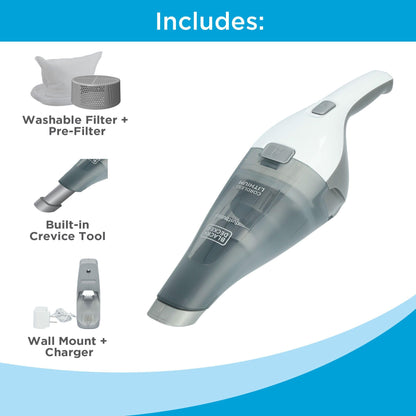 BLACK+DECKER dustbuster QuickClean Cordless Handheld Vacuum, White (HNVC215B10), Dirt Bowl and Fliter