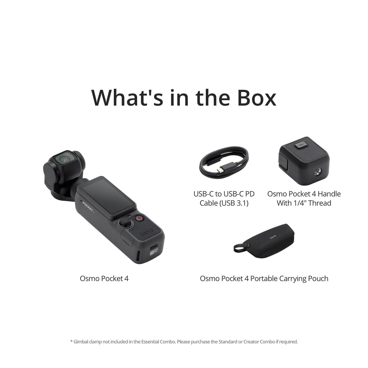 DJI Osmo Pocket 4 Essential Combo, Pocket Gimbal Vlog Camera