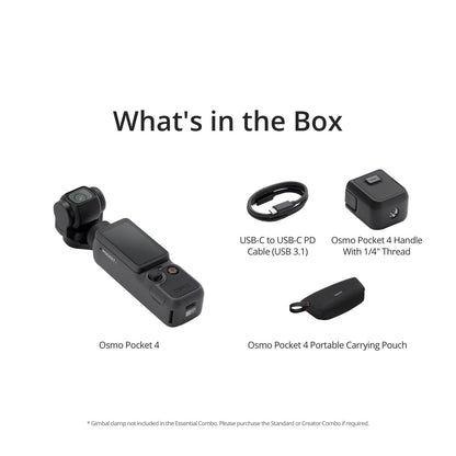DJI Osmo Pocket 4 Essential Combo, Pocket Gimbal Vlog Camera