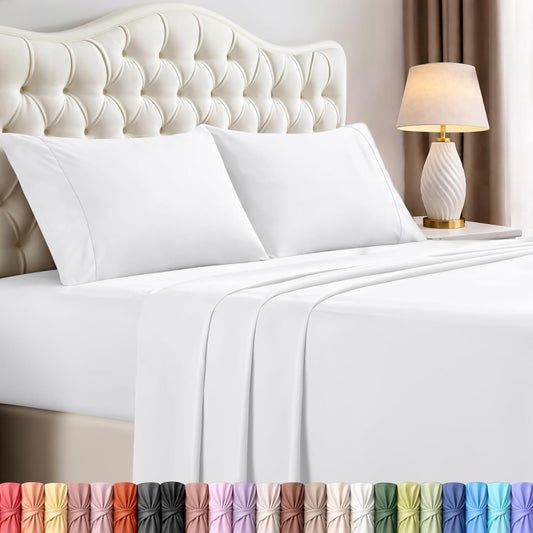 Utopia Bedding Queen Bed Sheets - 4 Piece Queen Size Cooling Sheet Set - Hotel Luxury Soft Breathable Microfiber, Oeko-TEX, Deep Pocket Easy Fit & Care, Fade & Wrinkle Resistant, White