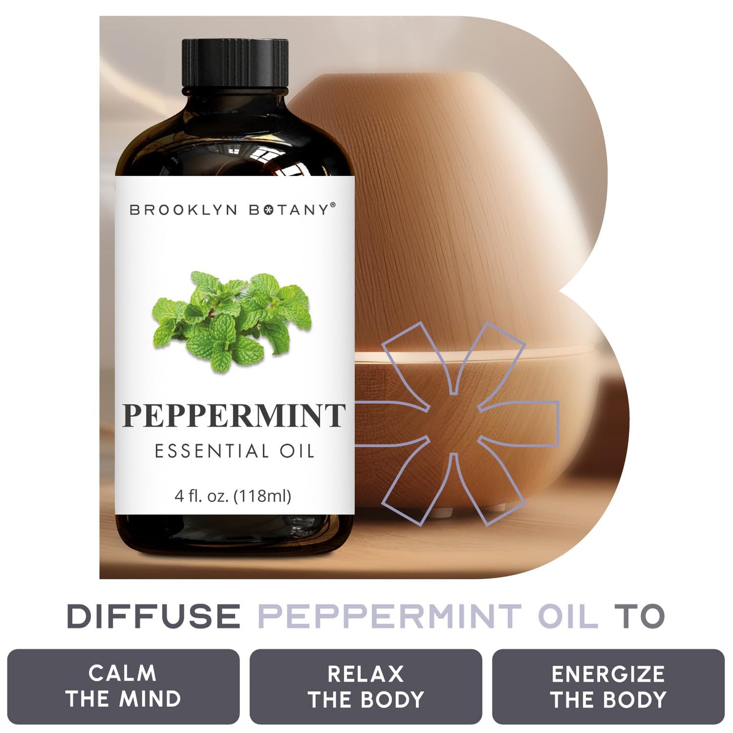 Brooklyn Botany Peppermint Essential Oil - Huge 118 ml - 100% Pure and Natural - Premium Grade with Dropper - for Aromatherapy and Diffuser