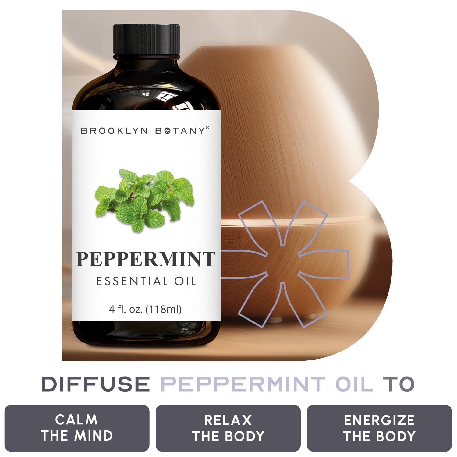 Brooklyn Botany Peppermint Essential Oil - Huge 118 ml - 100% Pure and Natural - Premium Grade with Dropper - for Aromatherapy and Diffuser