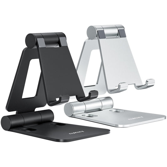 Nulaxy 2 Pack Dual Foldable Phone Stand for Desk, Fully Adjustable Desktop Cell Phone Holder Accessories for Office Kindle Compatible with 4-8" Mobile Devices iPhone Pro/Max/Plus, Black & Silver