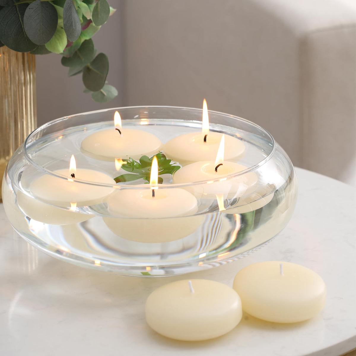 qinxiang 24 Pack Floating Candles, 3” Ivory Unscented Dripless Wax Burning Candles, for Cylinder Vases, Weddings, Party and Holiday 🍁 All In One Marketplace Canada