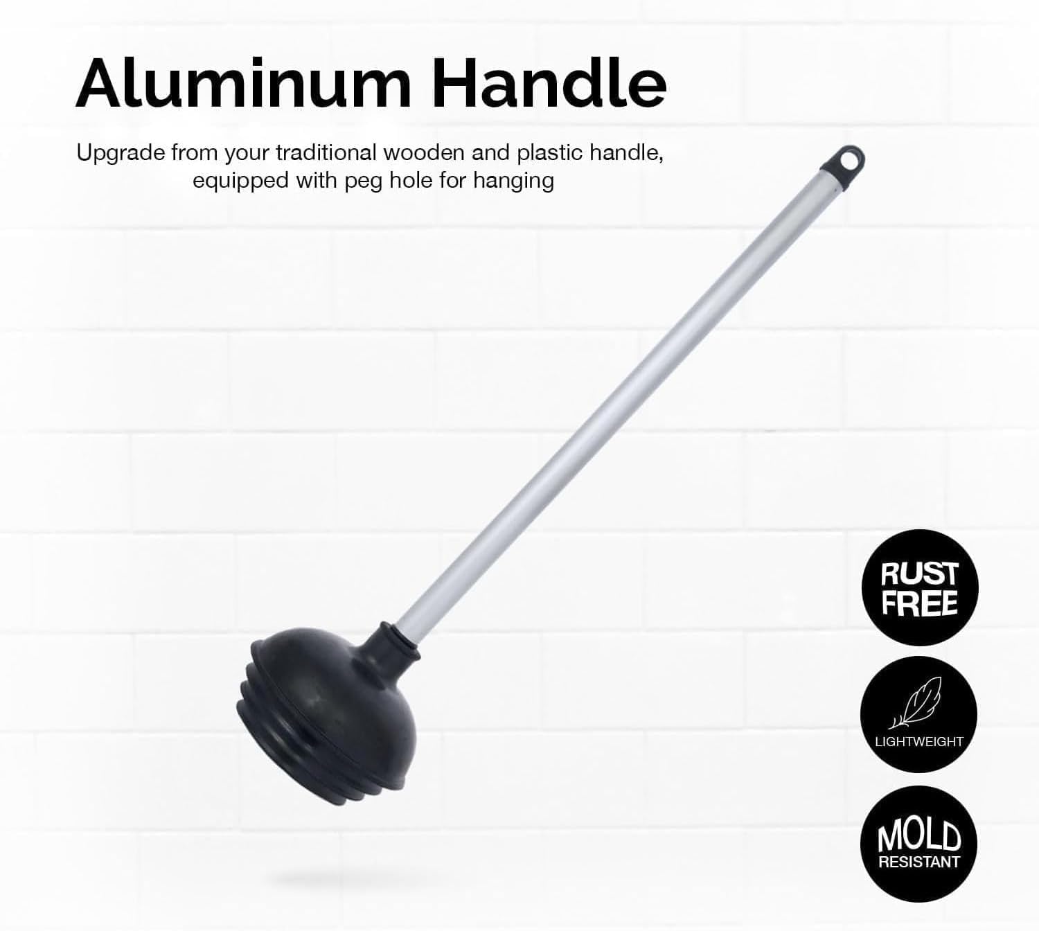 NEIKO 60166A Toilet Plunger with Patented All-Angle Design, Heavy-Duty Toilet Bowl Plunger with Aluminum Handle, Bathroom Necessity, Black, 1-Pack NEIKO