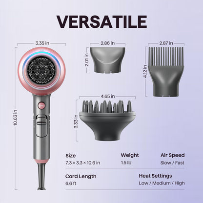 Wavytalk Hair Dryer with Diffuser, Blown Away Ionic Hair Dryer for Curly Hair, 1875W Fast Drying Blow Dryer with Ceramic Technology, 3 Attachments for All Hair Types, Light and Quiet, Blush Gold - Available at All In One Marketplace Canada