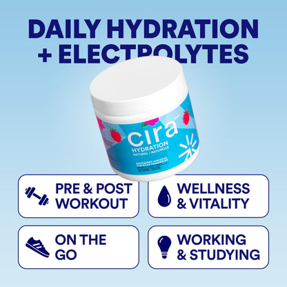 Cira Hydration Electrolytes Powder - Daily Electrolyte Powder, Sugar Free, Naturally Sweetened w/Stevia, Hydration Powder w/Himalayan Salt for Dehydration Relief - Raspberry Hibiscus, 45 Servings