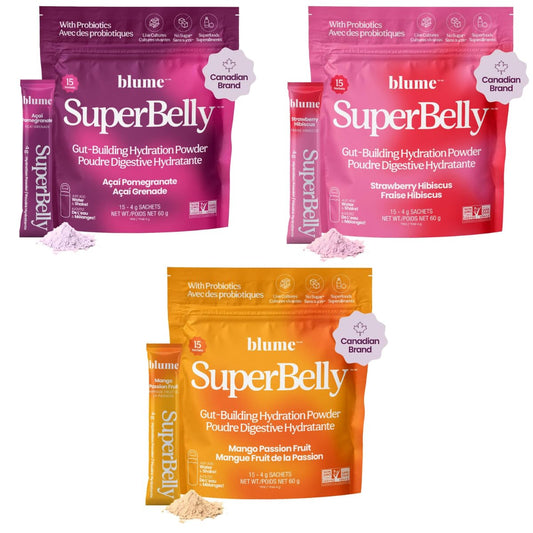 Blume SuperBelly Variety Pack – Gut Health Hydration Sticks, Sugar-Free Electrolytes, 45 Count