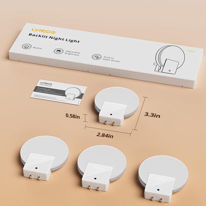 Lyridz Backlit Night Light Plug-in,[4 Pack] Glare-Free Indirect Glow, Dusk to Dawn Sensor, 1-50LM Dimmable Veilleuse, 2700K Warm White for Bedroom, Bathroom, Hallway