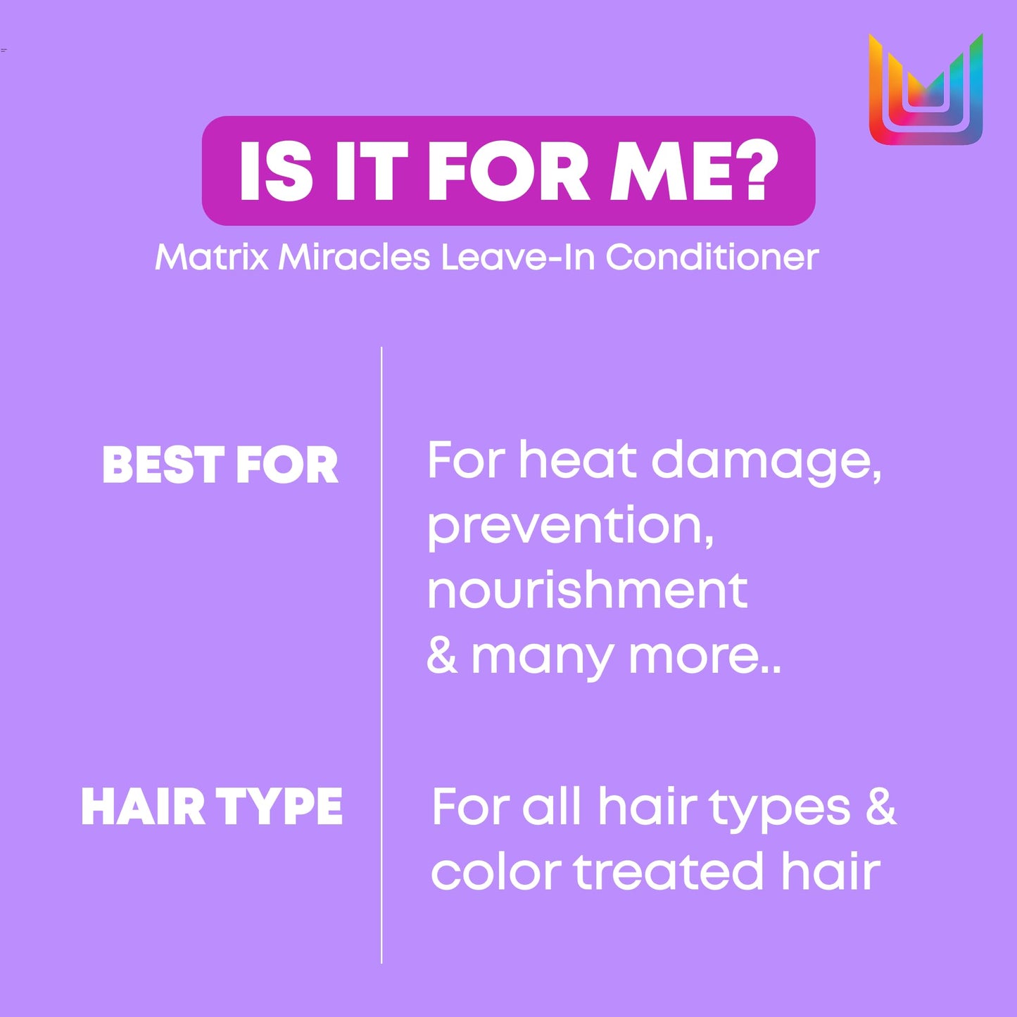 Matrix Miracles Leave-In Conditioner, Multi-Benefit Hair Detangler, Heat Protectant, For Frizz Control, For All Hair Types, Sulfate Free, Vegan - Available at All In One Marketplace Canada