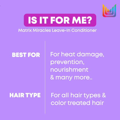 Matrix Miracles Leave-In Conditioner, Multi-Benefit Hair Detangler, Heat Protectant, For Frizz Control, For All Hair Types, Sulfate Free, Vegan - Available at All In One Marketplace Canada