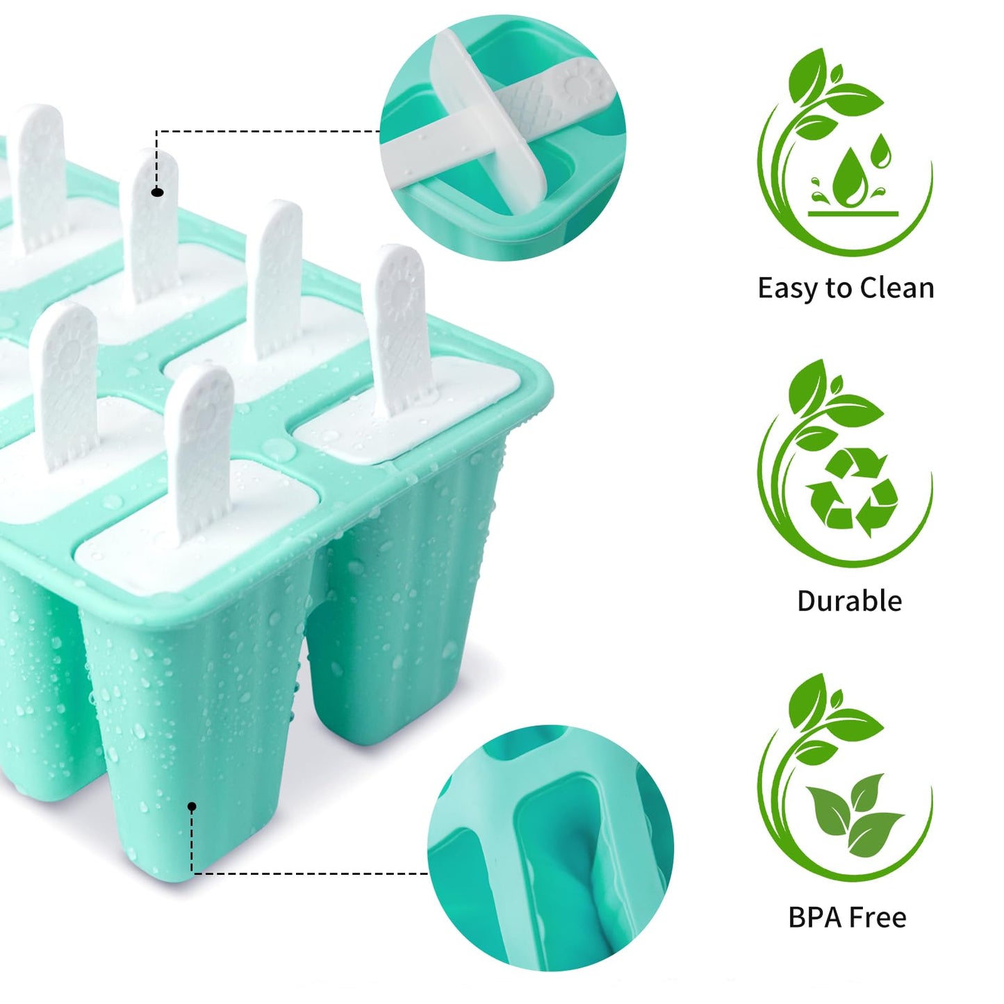 Popsicle Molds 10 Cells, Silicone Ice Cream Mould with Sticks, Non-Stick Ice Lolly Mold with Silicone Funnel and Brush, BPA Free - Available at All In One Marketplace Canada