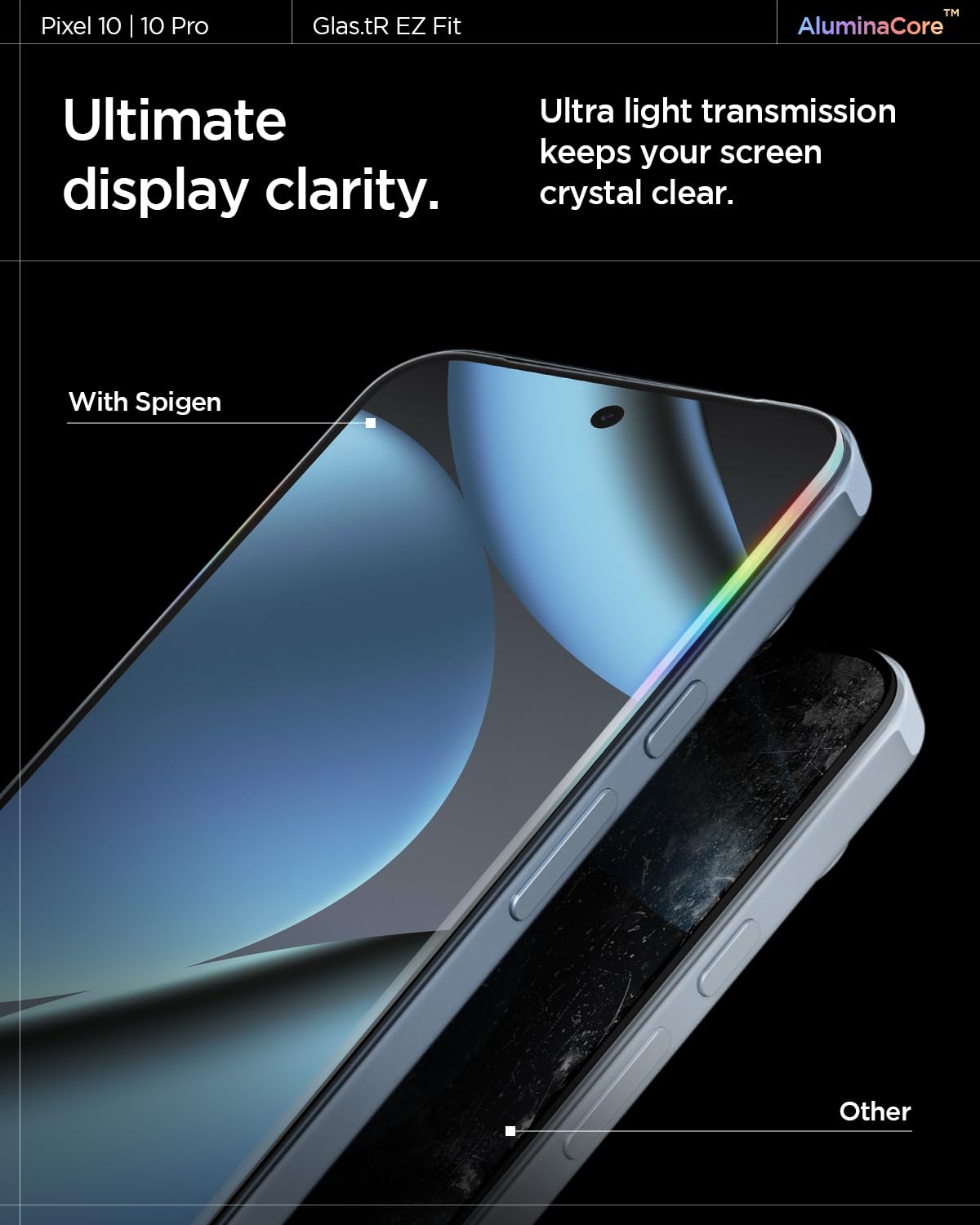 Spigen AluminaCore Tempered Glass Screen Protector [GlasTR EZ FIT] designed for Pixel 10 Pro | Pixel 10 | Pixel 9 Pro | Pixel 9 [2 Pack] Aluminum-Enhanced Durability and Impact Resistance