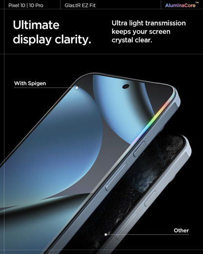 Spigen AluminaCore Tempered Glass Screen Protector [GlasTR EZ FIT] designed for Pixel 10 Pro | Pixel 10 | Pixel 9 Pro | Pixel 9 [2 Pack] Aluminum-Enhanced Durability and Impact Resistance