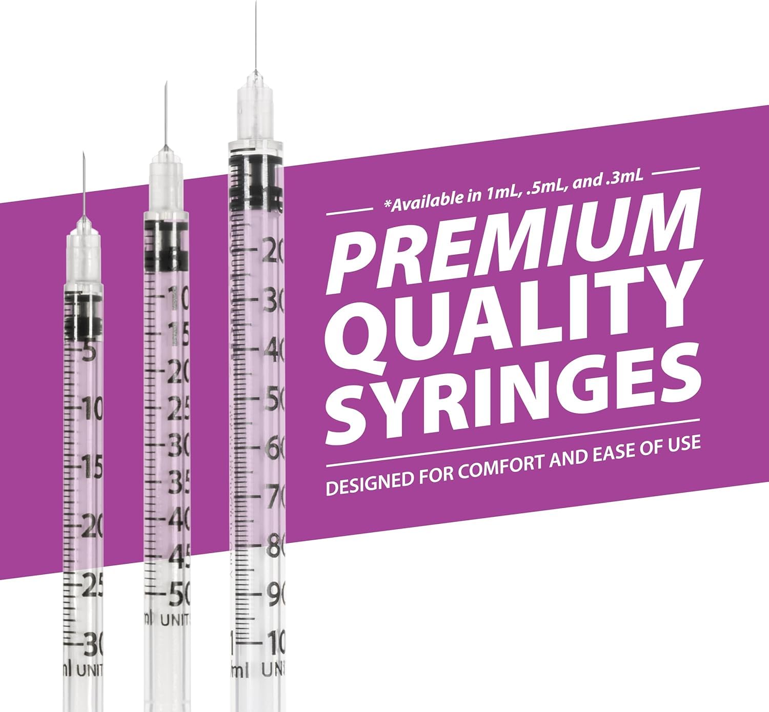 Easy Touch 28 Gauge U-100 Insulin Syringes (28G 1cc 1/2”) with 1/2” Long Needle, 1cc (100 Unit Capacity), Bold Markings for Accurate Dosing, Disposable, Box of 100 - Available at All In One Marketplace Canada