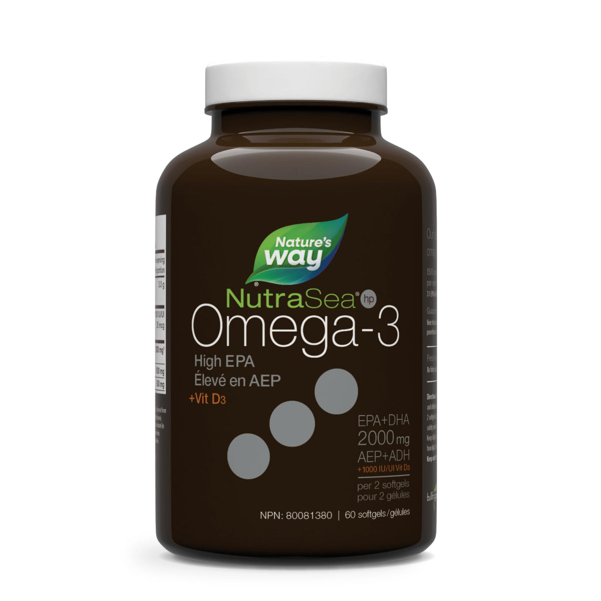 Nature's Way NutraSea HP Omega 3 + Vitamin D Softgels Supplement with Fish Oil – High Potency – Heart, Brain, Bone & Immune Support for Adults and Kids Ages 9+ – EPA & DHA + 1000IU D3, 60 Softgels