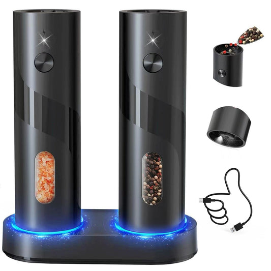 CIRCLE JOY Electric Salt and Pepper Grinder Set with Charging Base, Rechargeable Automatic Pepper Mill Grinder with Adjustable Coarseness, Easy Filling 110ml Large Capacity with Led for Home Kitchen - Available at All In One Marketplace Canada