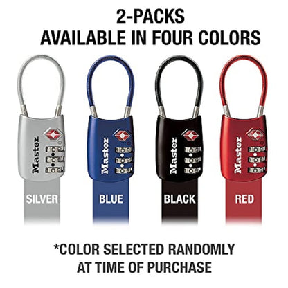 Master Lock Padlock, Set Your Own Combination TSA Locks for Luggage, Travel Zipper Lock with Cable Shackle is 1-3/16 in. Wide, Colors May Vary, 4688T, 2 Count (Pack of 1)