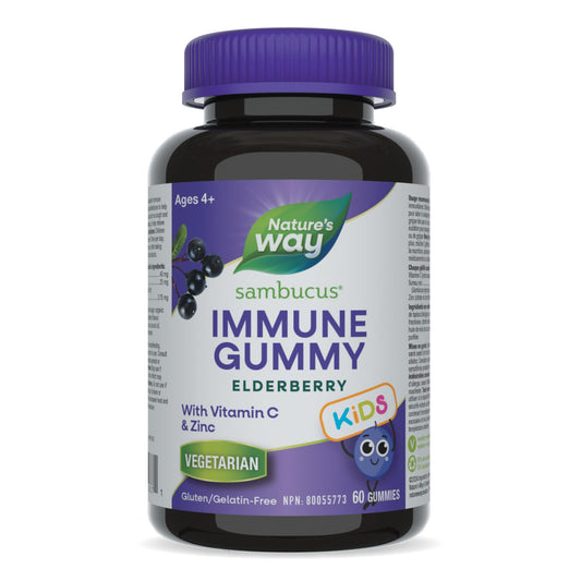 Nature's Way Sambucus Immune Cold and Flu Care Elderberry Gummies with Vitamin C and Zinc - Immune Support for Kids 4+, 60 Gummies - Available at All In One Marketplace Canada