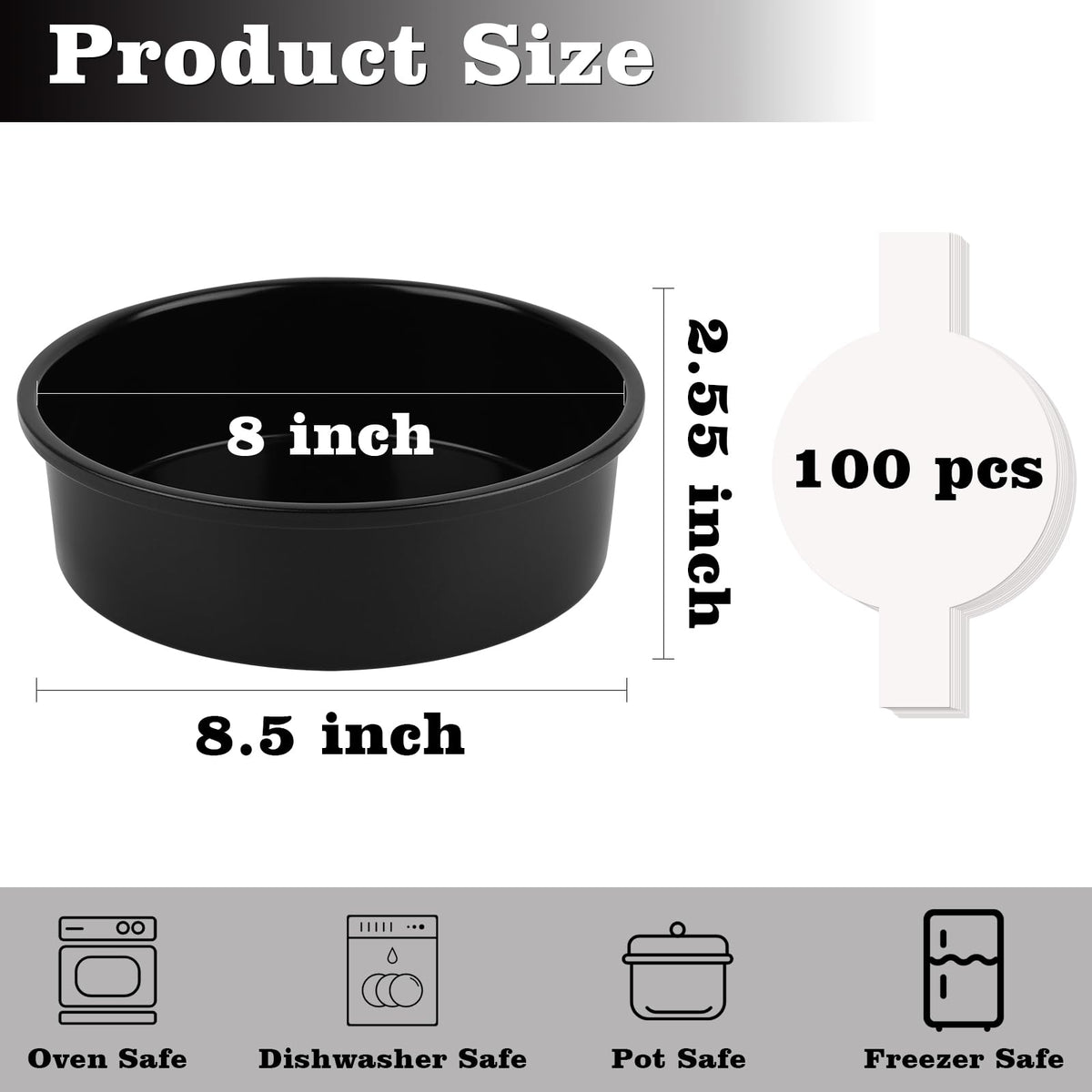 HUAKENER 8 Inch Cake Pan - Set of 3 Round Cake Pans with 100 Pieces Parchment Paper, Non-Stick Cake Baking Pans, Dishwasher Safe 🍁 All In One Marketplace Canada