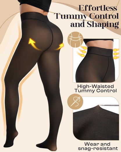 Tyusatu Fleece Lined Tights Leggings for Women One Seam Design Black 🍁 All In One Marketplace Canada