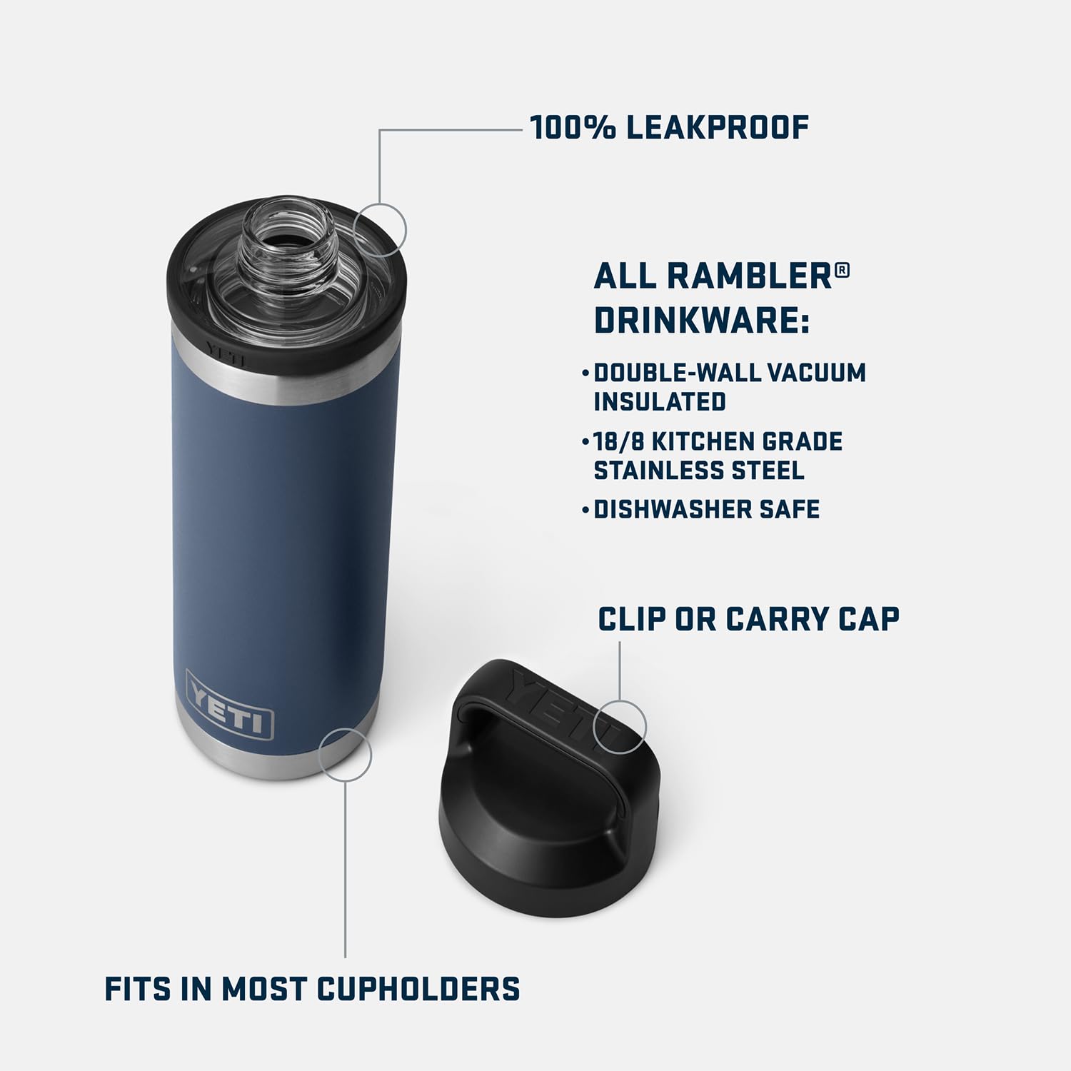 YETI Rambler 18 oz Bottle, Vacuum Insulated, Stainless Steel with Chug Cap, Navy YETI